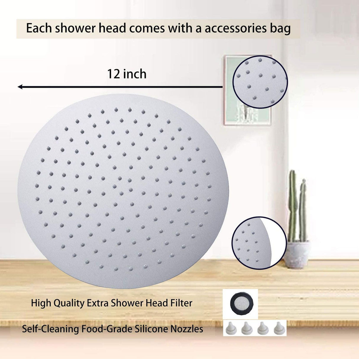 8 Inch Stainless Steel Rain Shower Head Ultrathin 75 Nozzles High Pressure 360 Degrees Rotating g Shower Head