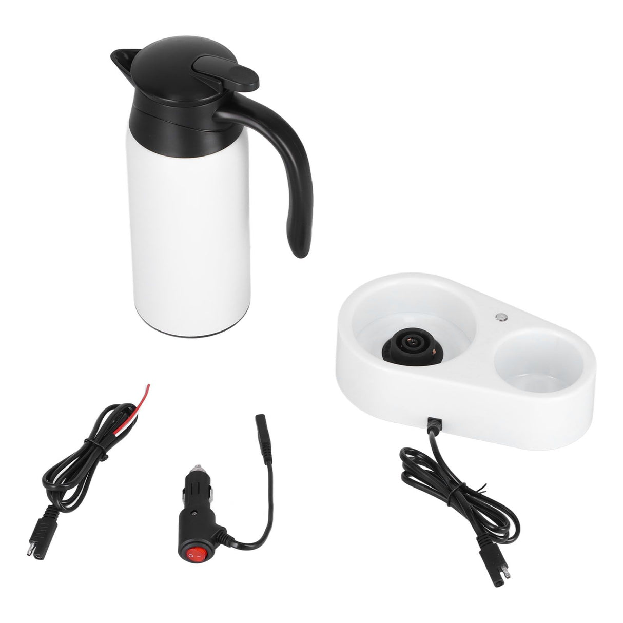 800ml Portable Electric Car Kettles Car Water Dispenser with White Base Silicone Sealing Ring Cover for Travel Boil WaterWhite