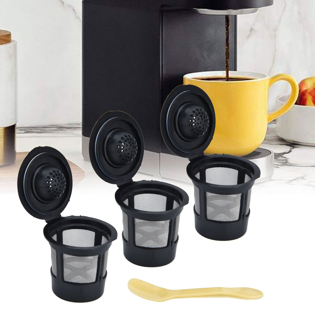 Coffee Filter Cup with Spoon Capsule Shell Coffee Capsules Cup Fit for Coffee Machine