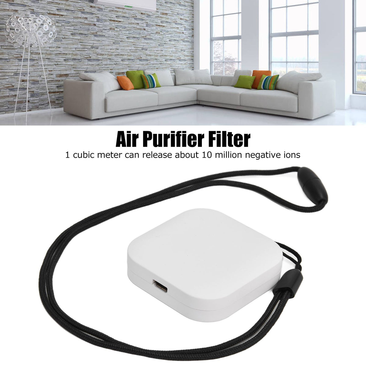 Air Humidifier 1000W Negative Ion Portable Wearable Double Head Carbon Brush Air Freshener with USB CableWhite