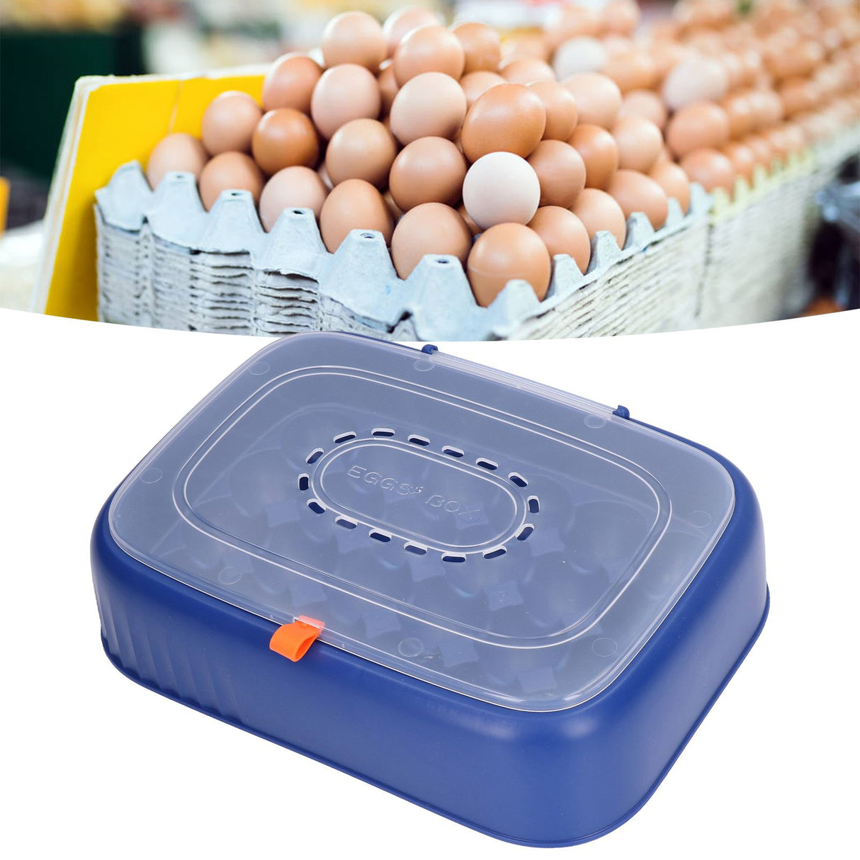 24 Eggs Containers ABS Egg Tray Storage Box Refrigerator Organizer Bins with Breathable VentsDark Blue