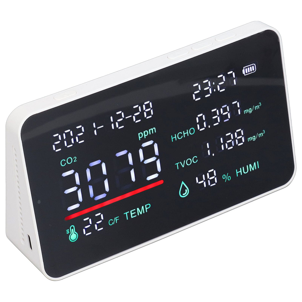 Air Quality Monitor Semiconductor USB Charging Indoor Temperature Humidity Carbon Dioxide DetectorWhite