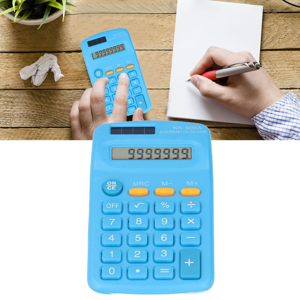 Mini Calculators Handheld 8 Digit with LCD Display Sensitive Button Solar Battery Dual Power for Office School BusinessBlue