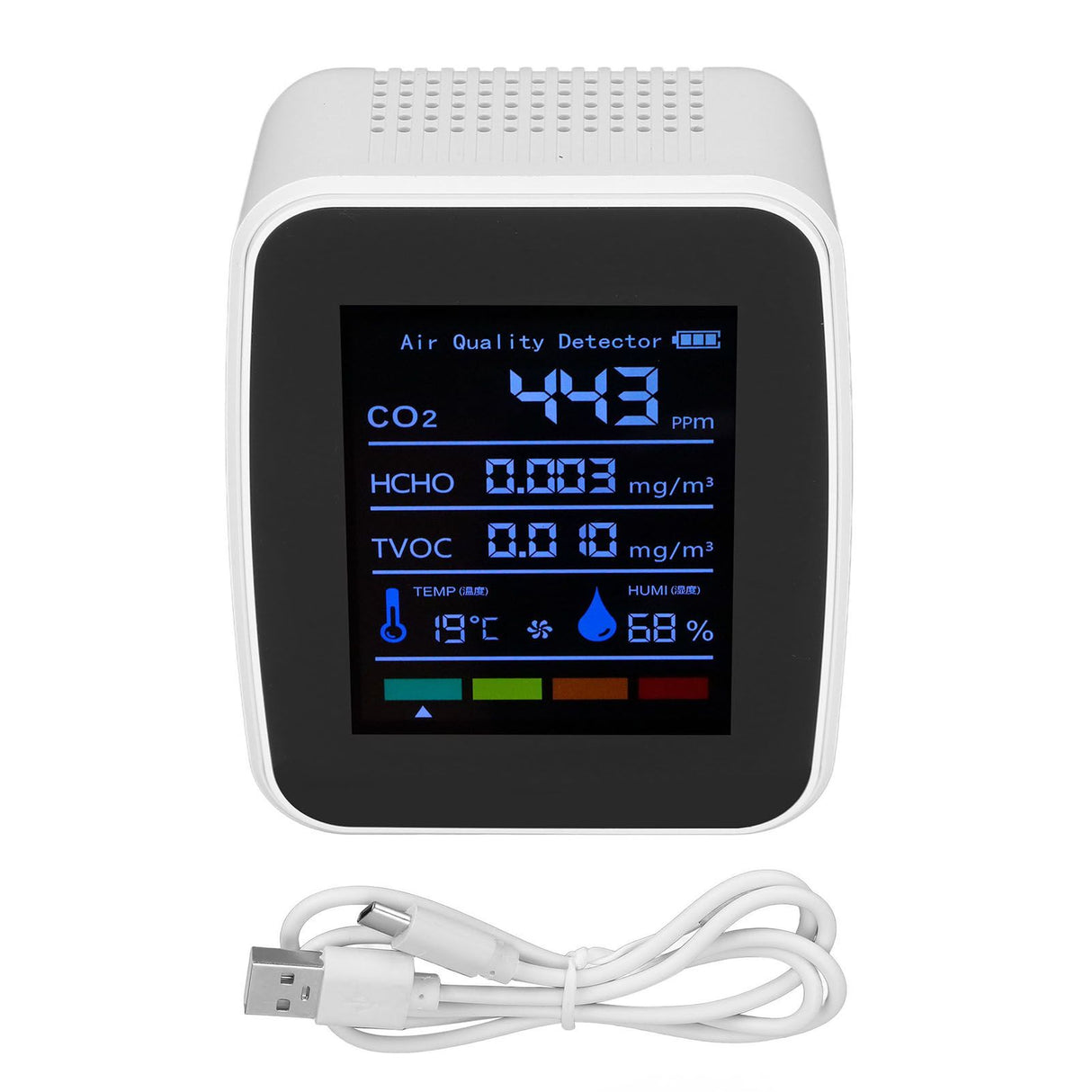 Air Quality Detector 5in1 Intelligent Anti Interference Ability Indoor Temperature Humidity Air Quality DetectorWhite