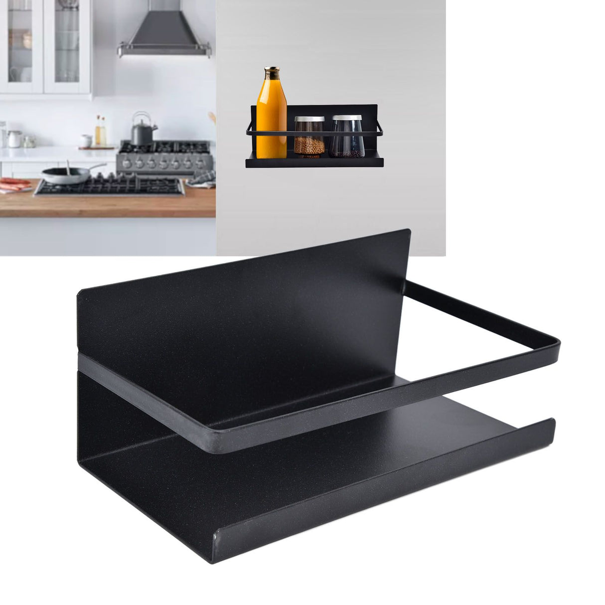 Kitchen Rack Space Saving Spice Shelf Organizer Magnetic Single Tier Iron for StorageBlack