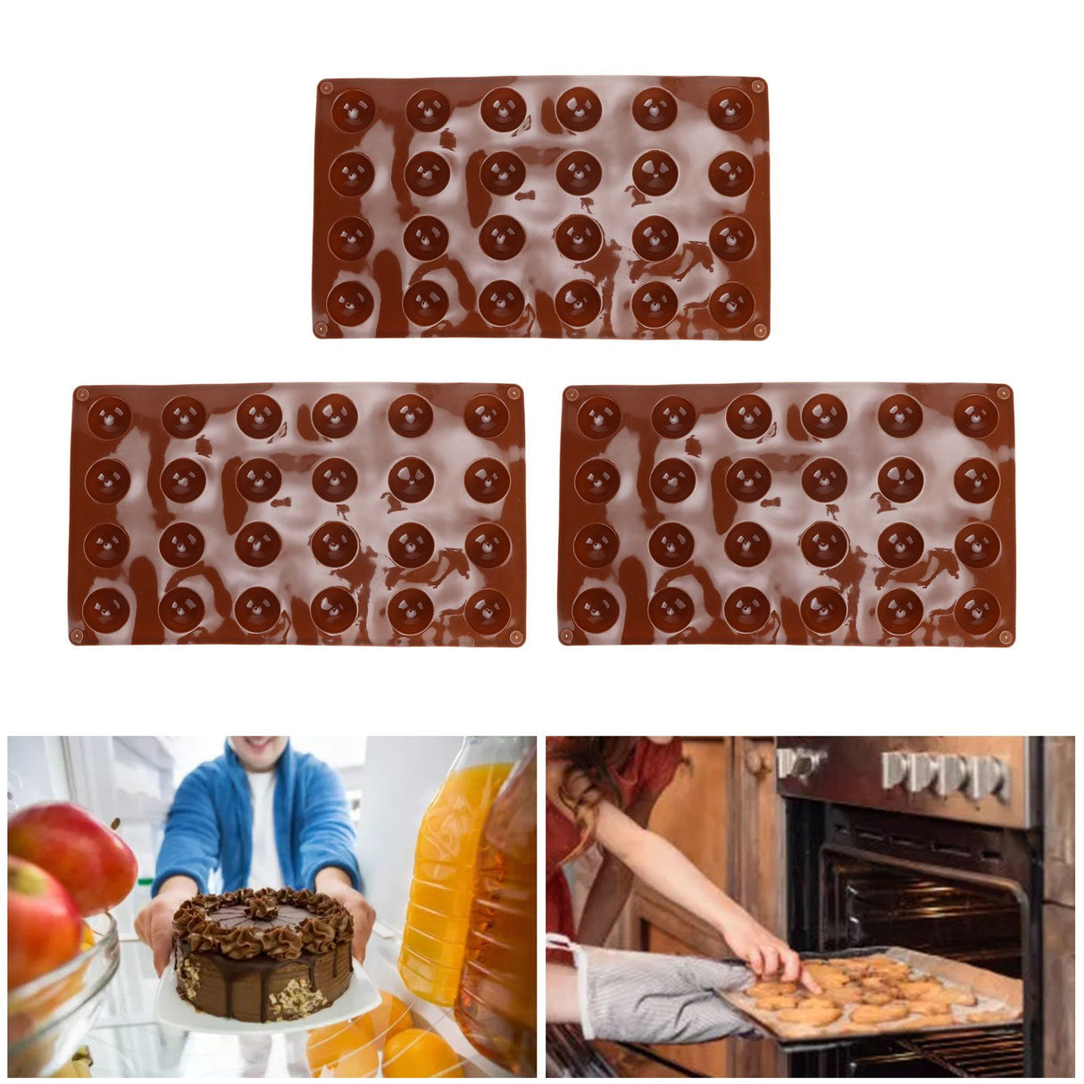 3pcs Silicone Mould 24‑Hole Soft Semi Sphere Baking Mold for Chocolate Jelly Mousse Soap