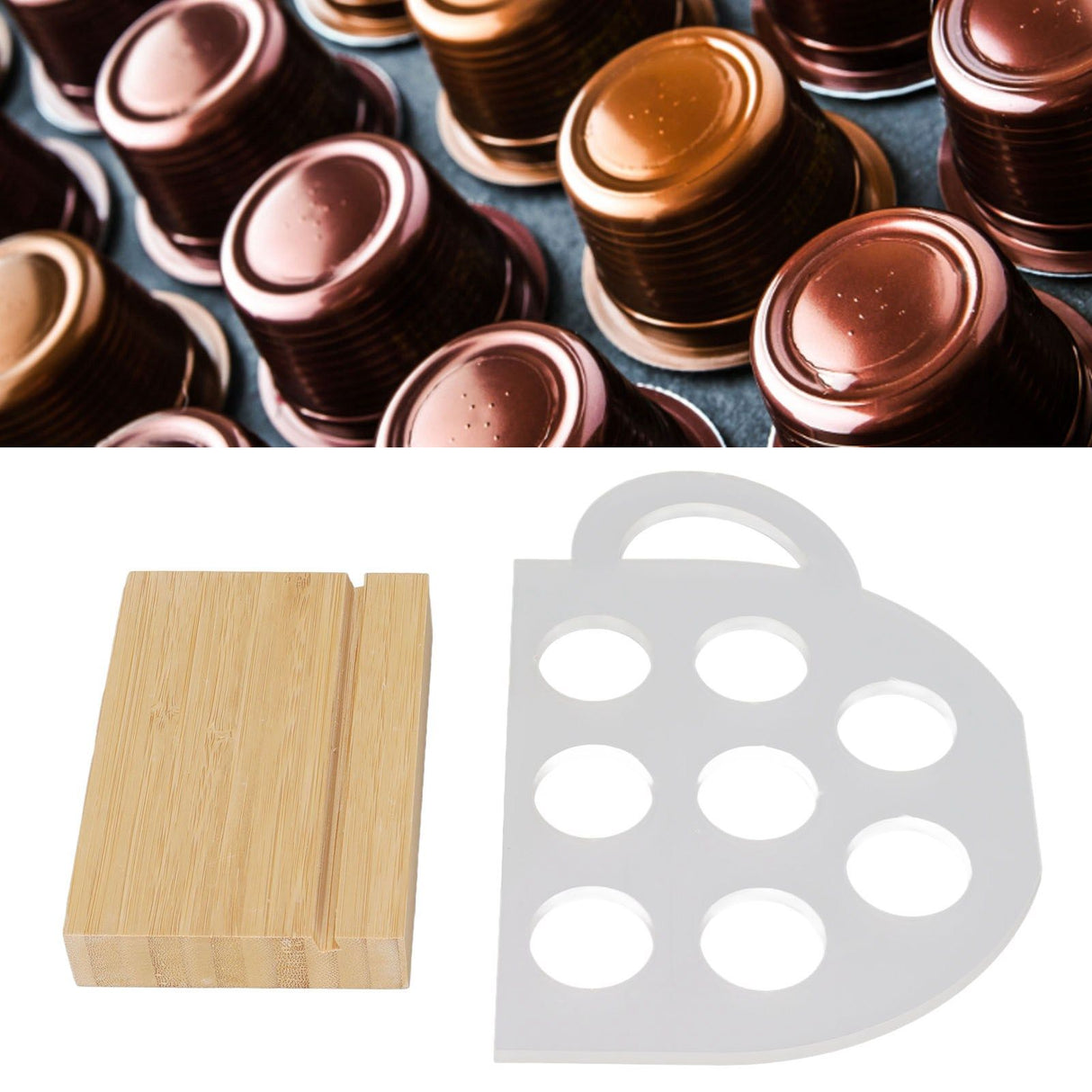 8 Holes Capsule Coffee Stand Cup Shape Acrylic Coffee Pods Storage Holder with Bamboo Base