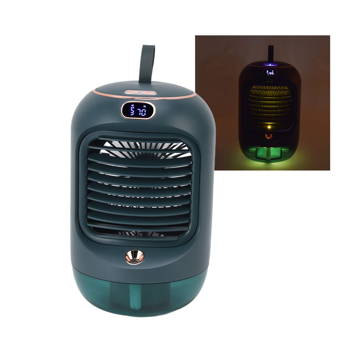 Mini Air Conditioner Humidifier Aromather 3 Gears 5 Blades USB Charging Night Light Water Cooling Fan Green