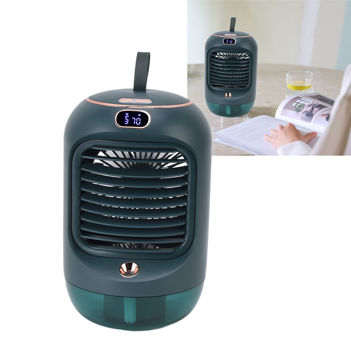 Mini Air Conditioner Humidifier Aromather 3 Gears 5 Blades USB Charging Night Light Water Cooling Fan Green