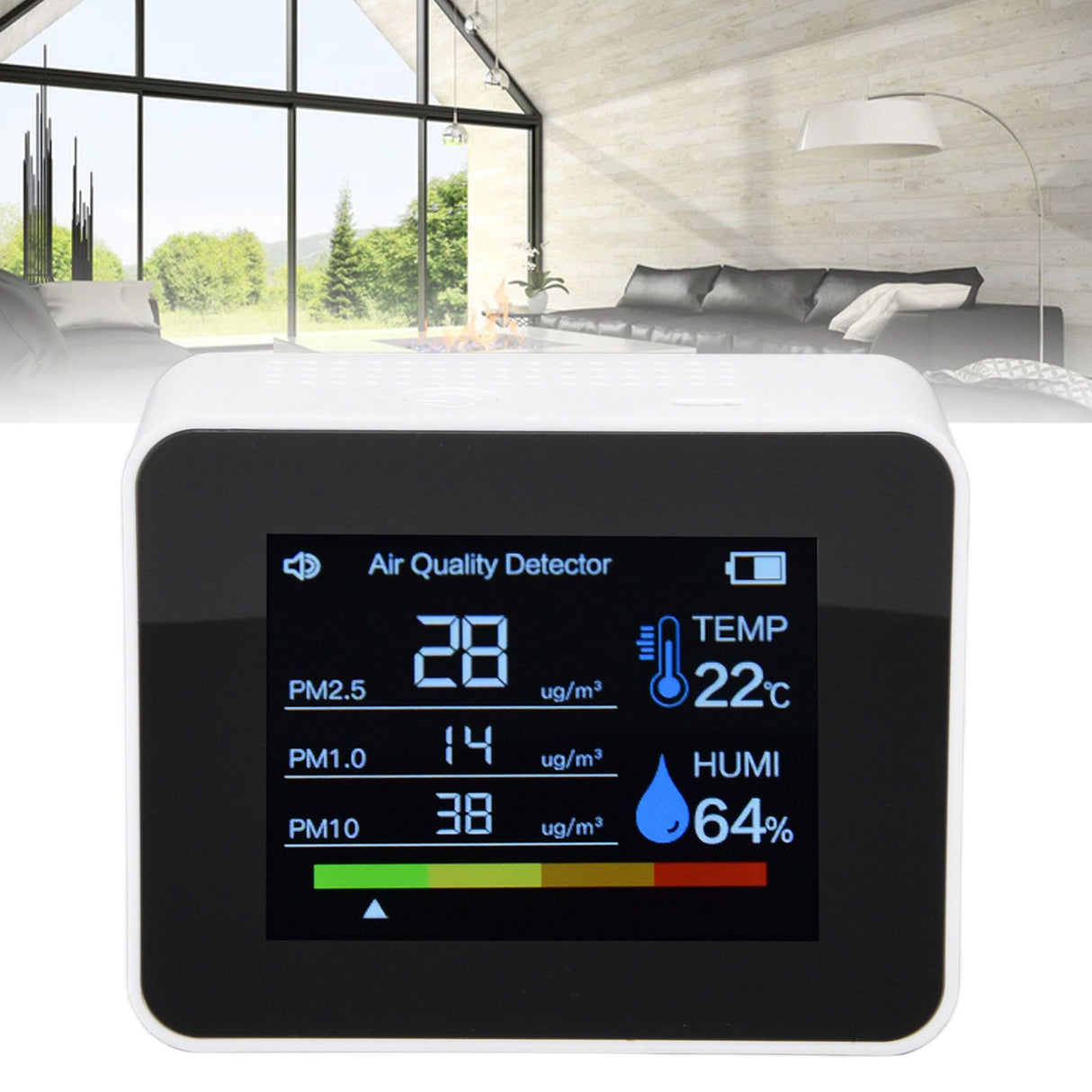 Air Quality Monitor 8 in 1 Real Time Color Screen Space Saving Widely Used CO2 Detector for TVOC HCHO PM2.5 PM1.0 PM10 White
