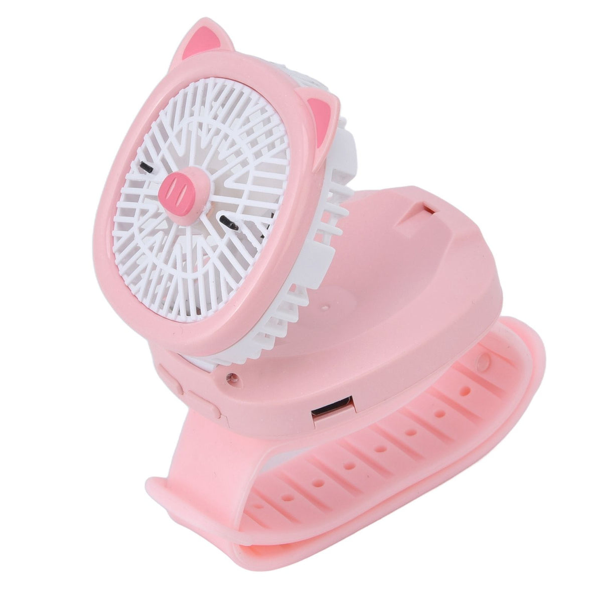 Cartoon Watch Fan USB Charging Plastic Wrist Fan Wireless Mini Watch Fan with Detachable Strap Fan for Kids for OutdoorPink Pig