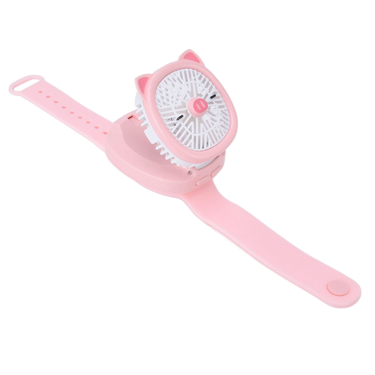 Cartoon Watch Fan USB Charging Plastic Wrist Fan Wireless Mini Watch Fan with Detachable Strap Fan for Kids for OutdoorPink Pig