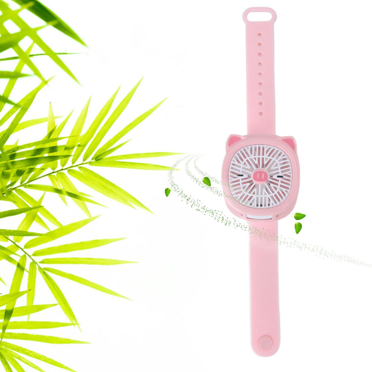 Cartoon Watch Fan USB Charging Plastic Wrist Fan Wireless Mini Watch Fan with Detachable Strap Fan for Kids for OutdoorPink Pig