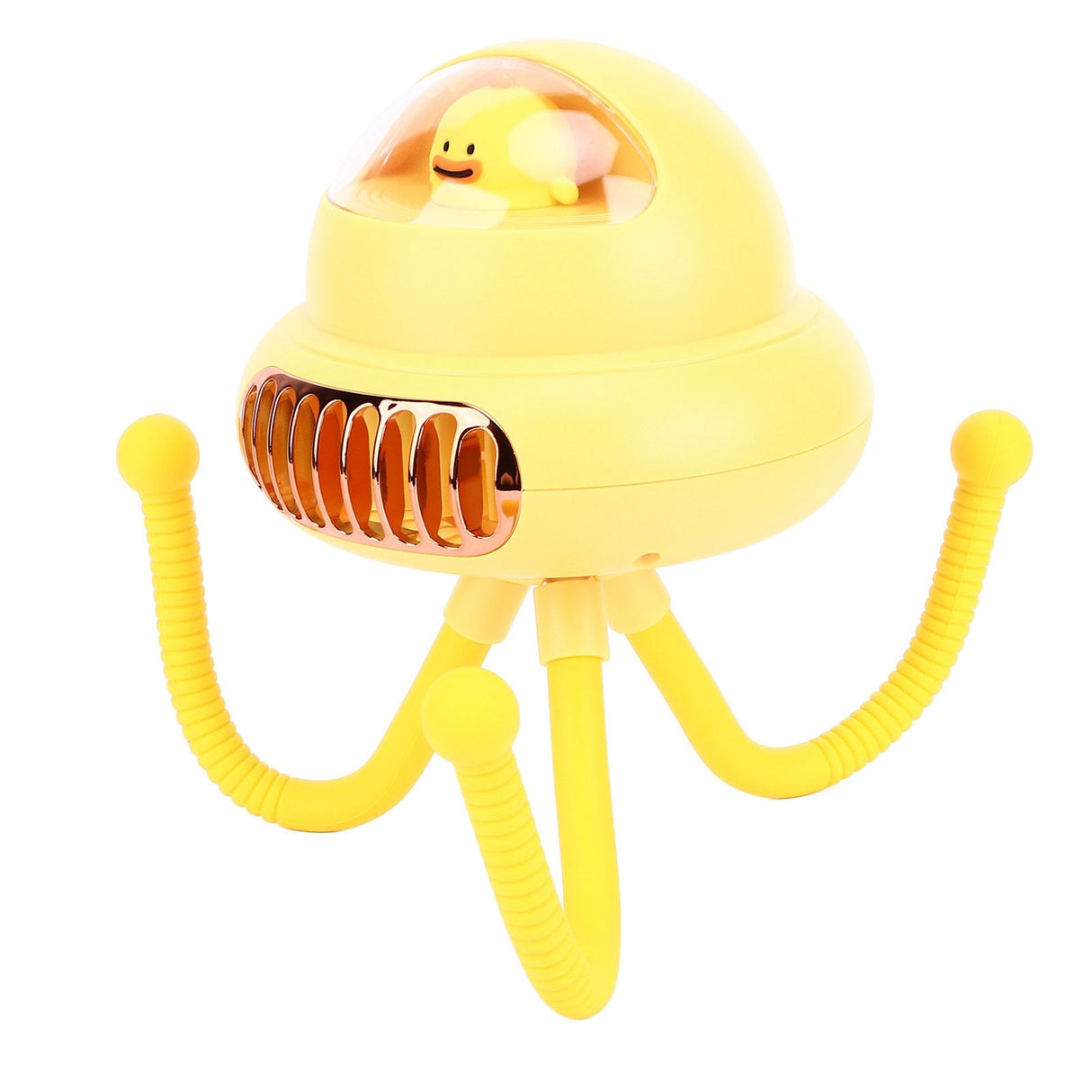 Stroller Fan Bendable Octopus Legs Space Capsule Leafless Fan Multifunctional Portable 3 Speed Stroller Silent Fan Yellow