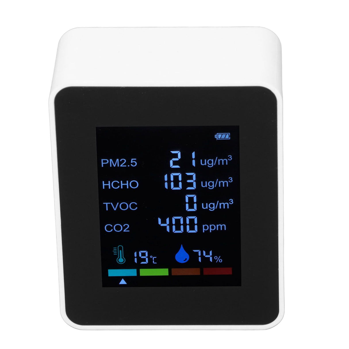 Multifunctional 6 in 1 CO2 Meter Air Quality Monitor Temperature PM2.5 TVOC HCHO Detector USB Charging White