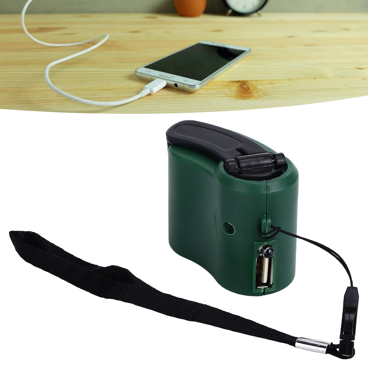 USB Hand Crank Phone Charger 3 to 8h Standby Time LED Light Portable Mobile Phone Emergency Charger for Outdoor Hiking Green