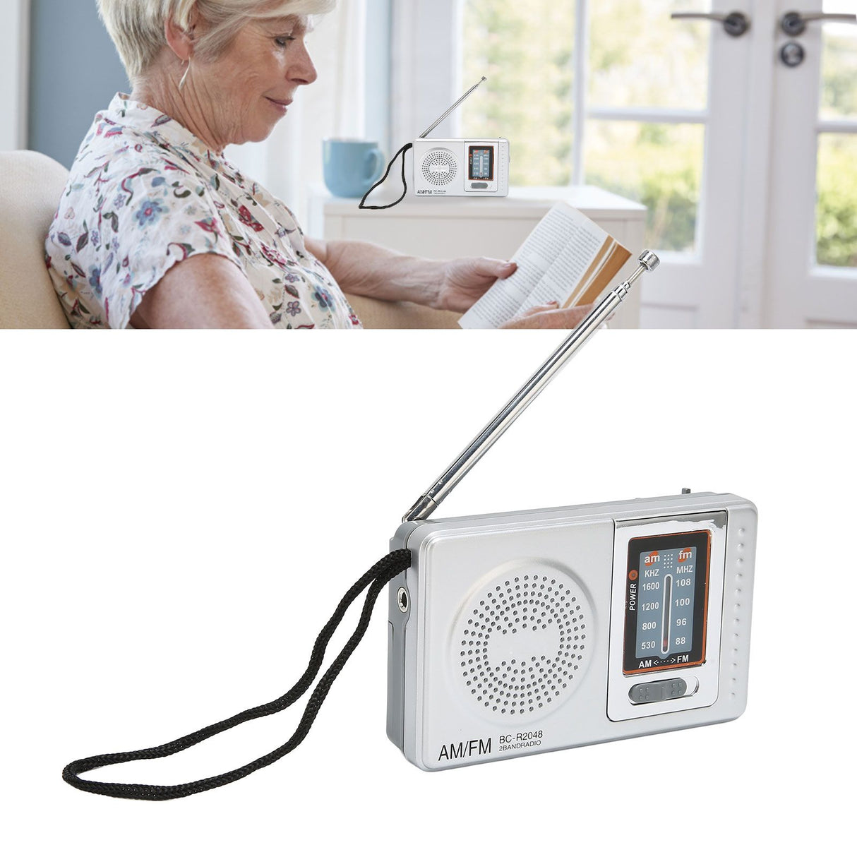 AM FM Radio Silver Gray Pocket Size AM FM Compact Simple Design AA Battery Powered Pocket Radio for Parents Grandparents