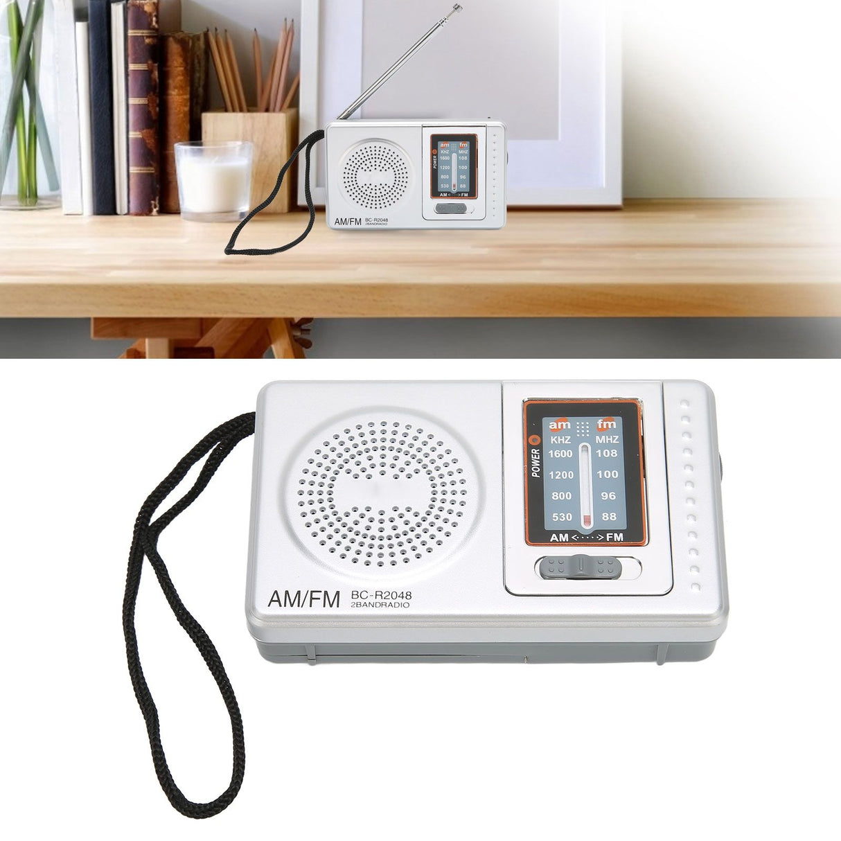 AM FM Radio Silver Gray Pocket Size AM FM Compact Simple Design AA Battery Powered Pocket Radio for Parents Grandparents