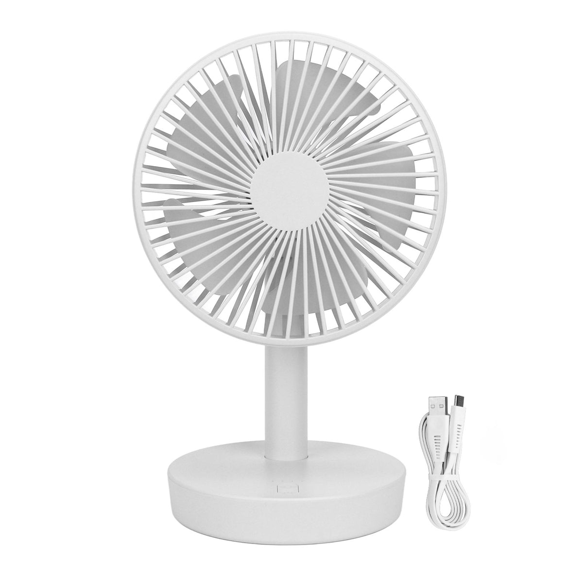 3 Speed USB Desktop Oscillating Fan 5 Blade Gentle Wind Small Personal Desk Fan with Automatic Moving Head White