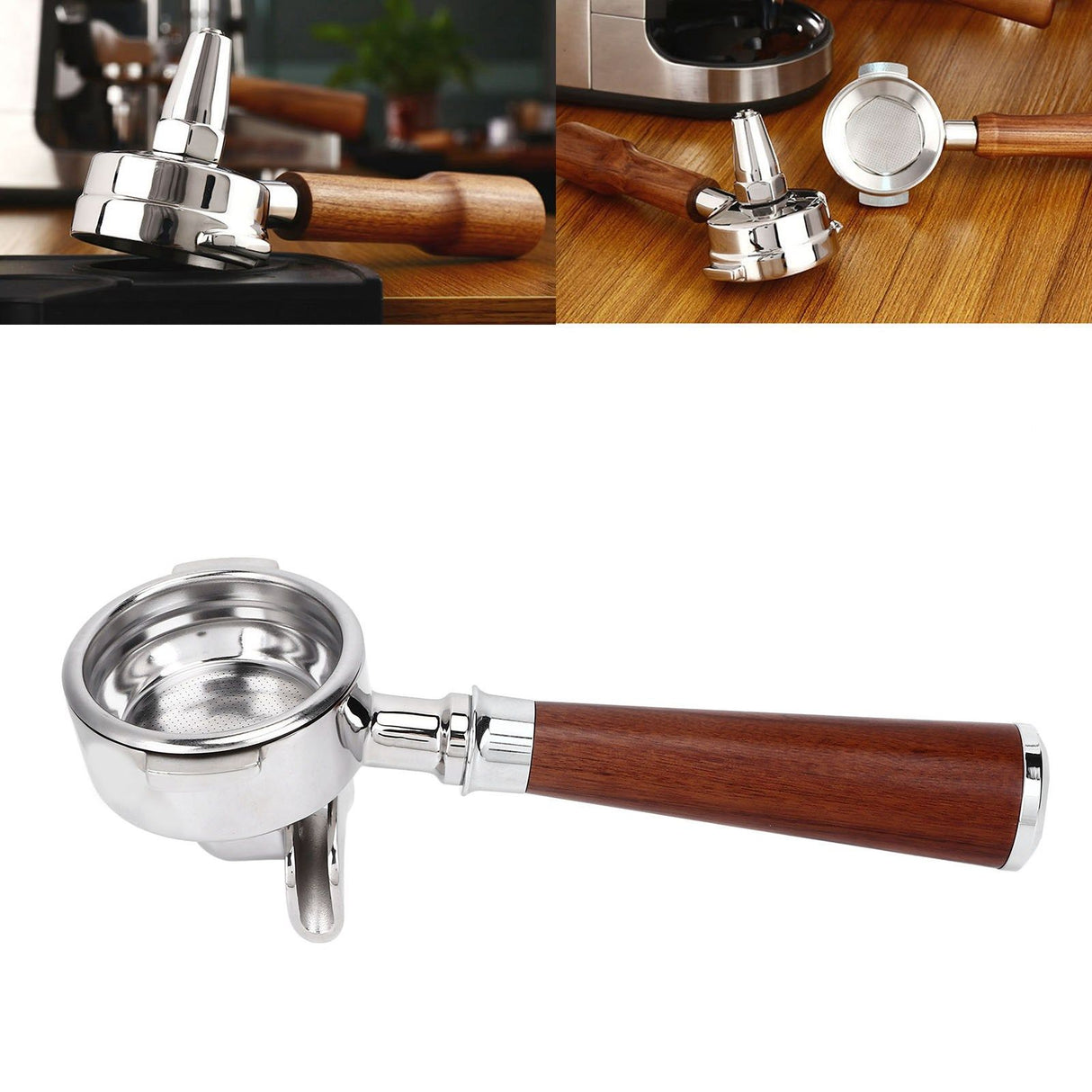 58mm Coffee Portafilter Coffee Machine Filter Coffee Machine Replacement Parts with Wooden Handle for Commercial Use