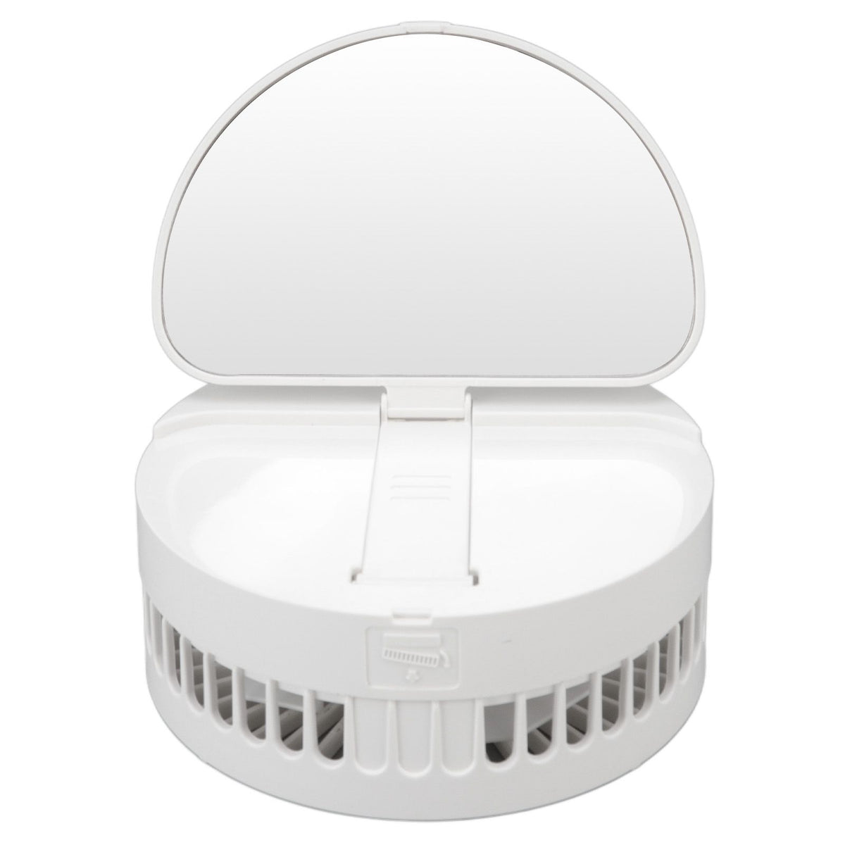 USB Desktop Fan Foldable Rechargeable Battery Makeup Mirror Function Bottom Silicone 3 Speeds White Mini Fan