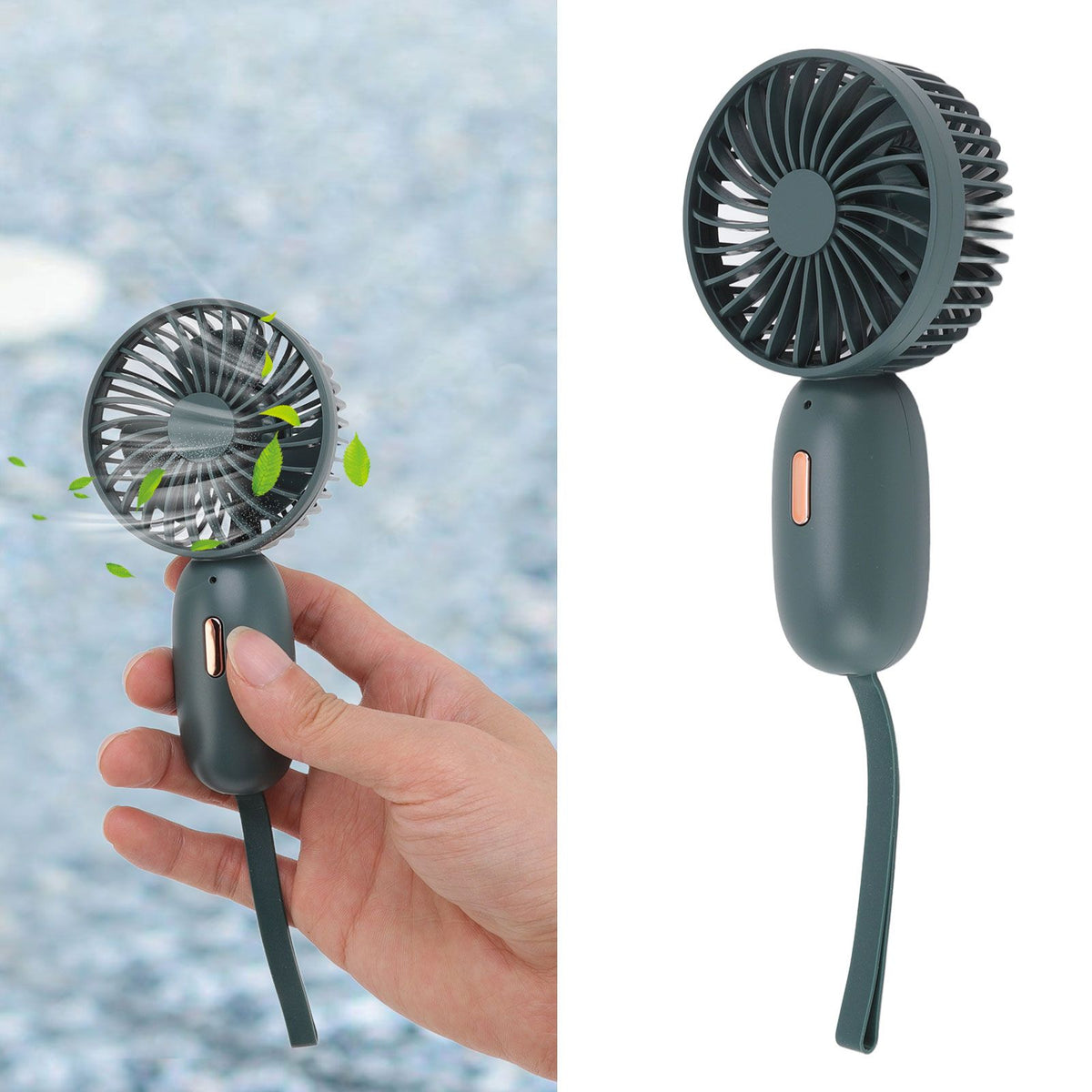 Handheld Fan USB Charging 3 Speeds Portable Size 500mAh Battery Strong Power Mini Portable Fan for Home Office Travel Green