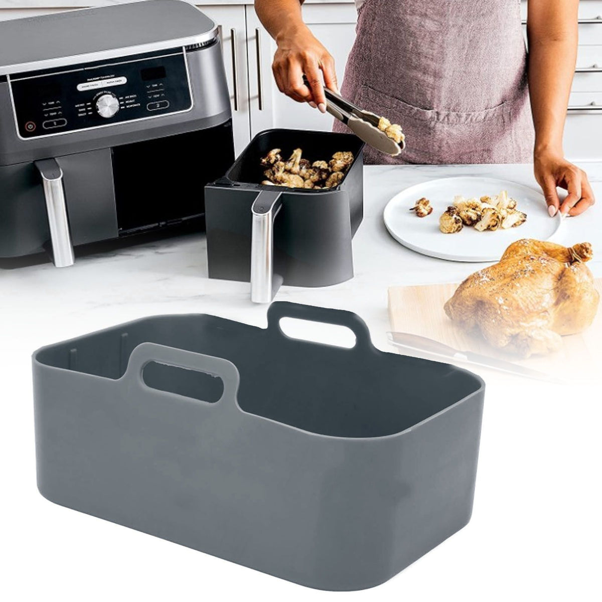 Fryer Silicone Pot Non Stick Reusable Liner Basket Replacement for Ninja DZ201 Foodi 8QT Gray