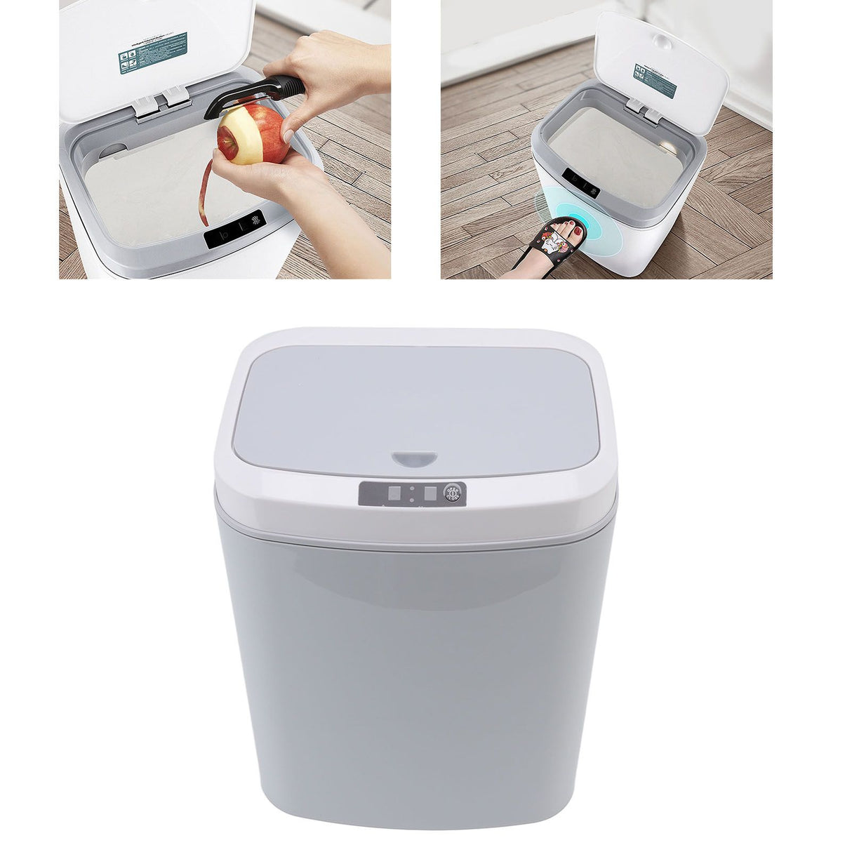 Smart Trash Can 16L Infrared Induction Button Control Manual Mute Household Automatic Trash Can with Night Light Gray