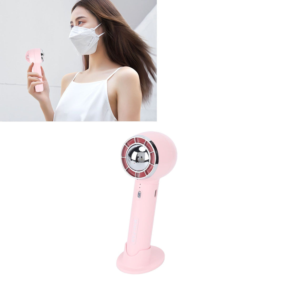 Handheld Fan 3 Speeds USB Charging Strong Wind Lightweight 1200mAh Battery Portable Fan Handheld for Office Travel Pink