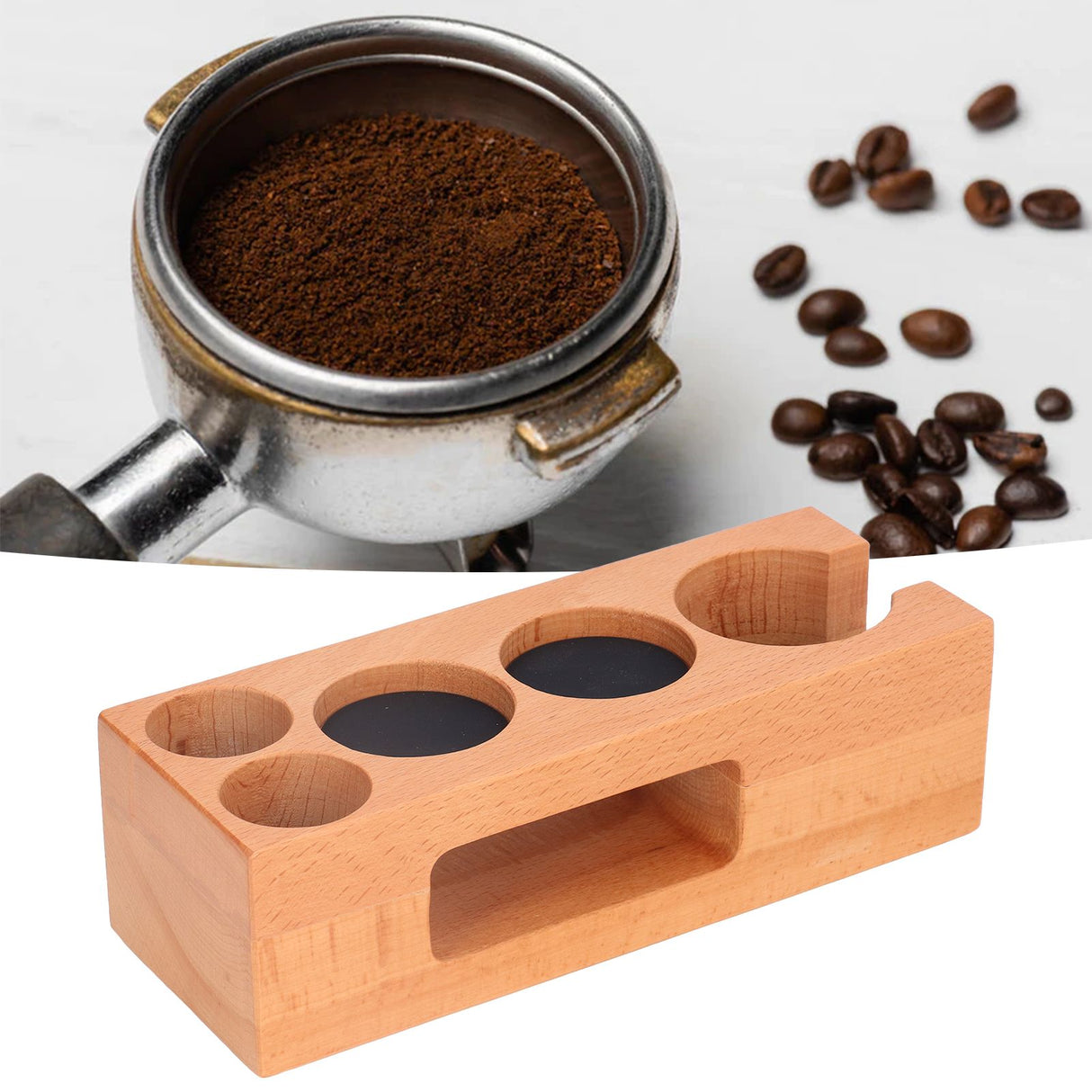 Coffee Tamper Holder Multifunction Food Safe Wooden Coffee Tamping Station for Coffee Lovers