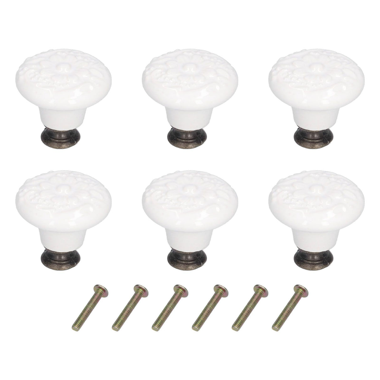 6Pcs Round Ceramic Cabinet Knobs Exquisite Single Hole Pull Handle for Drawer Cupboard DoorWhite