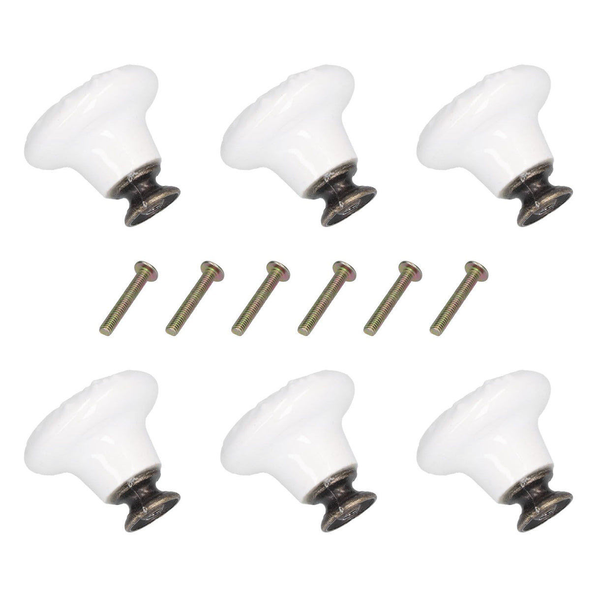 6Pcs Round Ceramic Cabinet Knobs Exquisite Single Hole Pull Handle for Drawer Cupboard DoorWhite