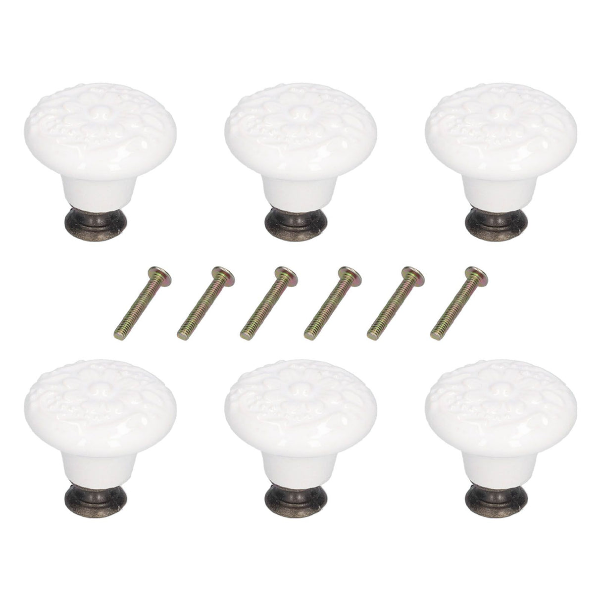 6Pcs Round Ceramic Cabinet Knobs Exquisite Single Hole Pull Handle for Drawer Cupboard DoorWhite