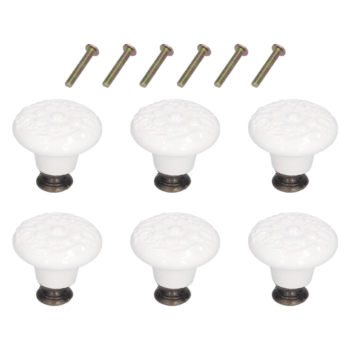 6Pcs Round Ceramic Cabinet Knobs Exquisite Single Hole Pull Handle for Drawer Cupboard DoorWhite