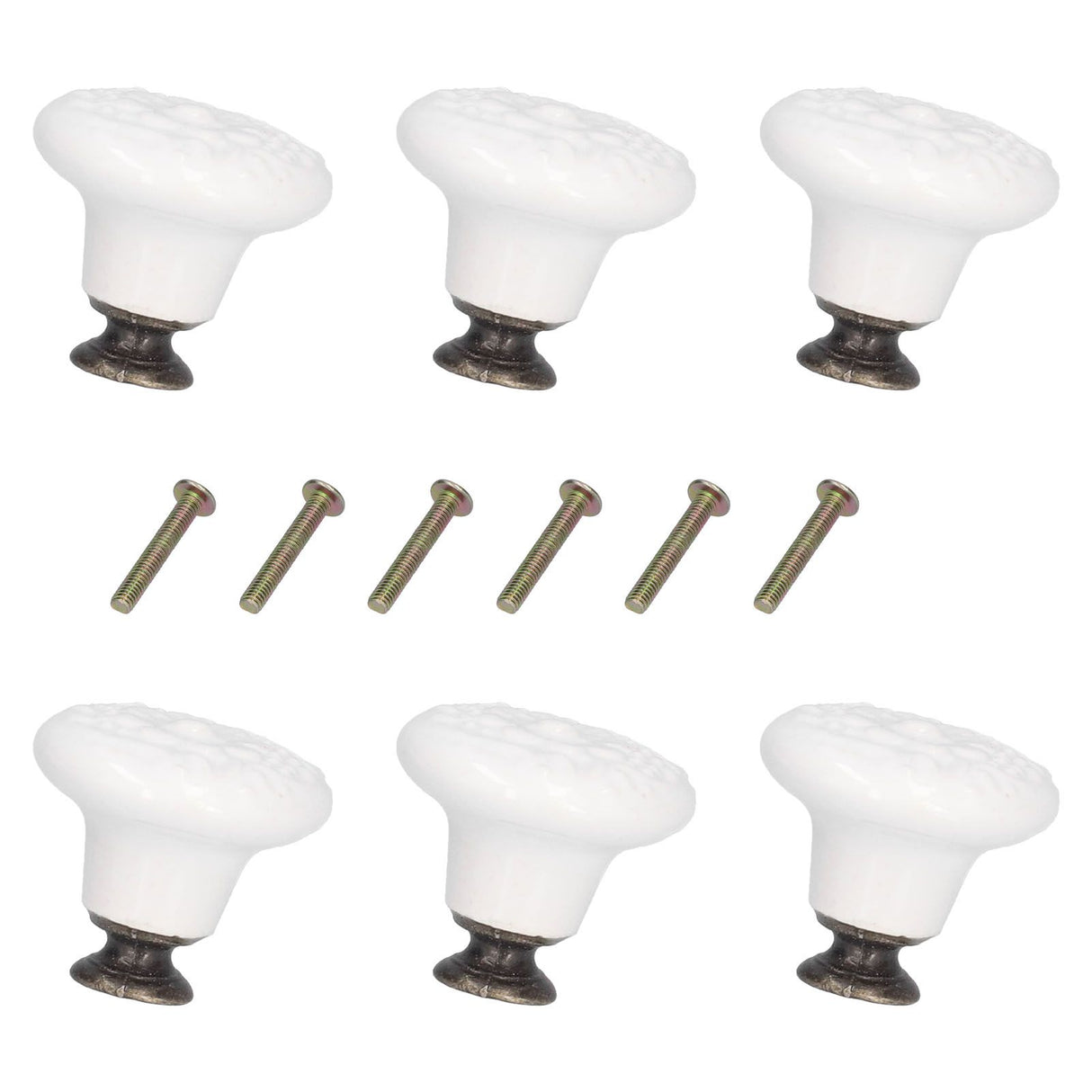 6Pcs Round Ceramic Cabinet Knobs Exquisite Single Hole Pull Handle for Drawer Cupboard DoorWhite