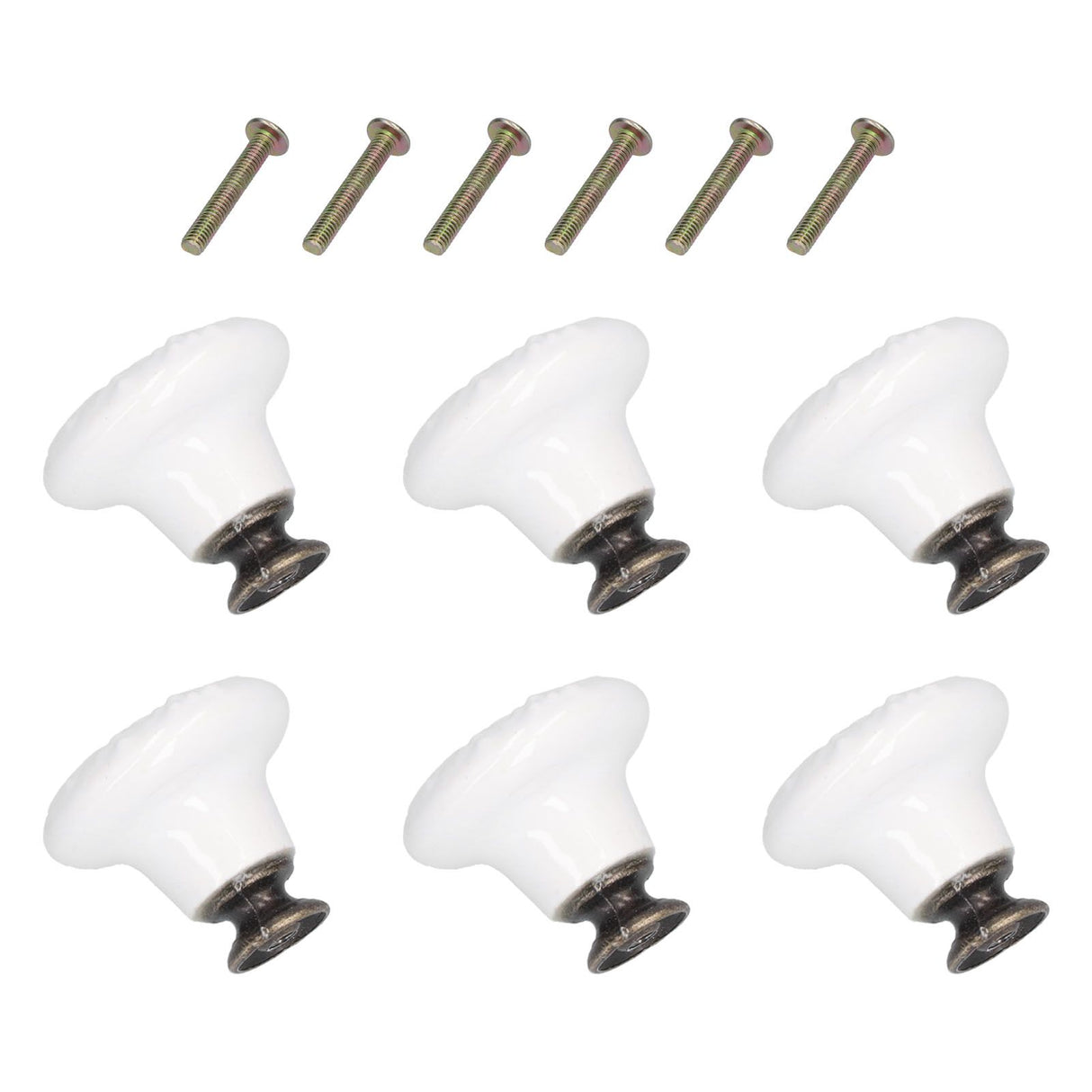 6Pcs Round Ceramic Cabinet Knobs Exquisite Single Hole Pull Handle for Drawer Cupboard DoorWhite