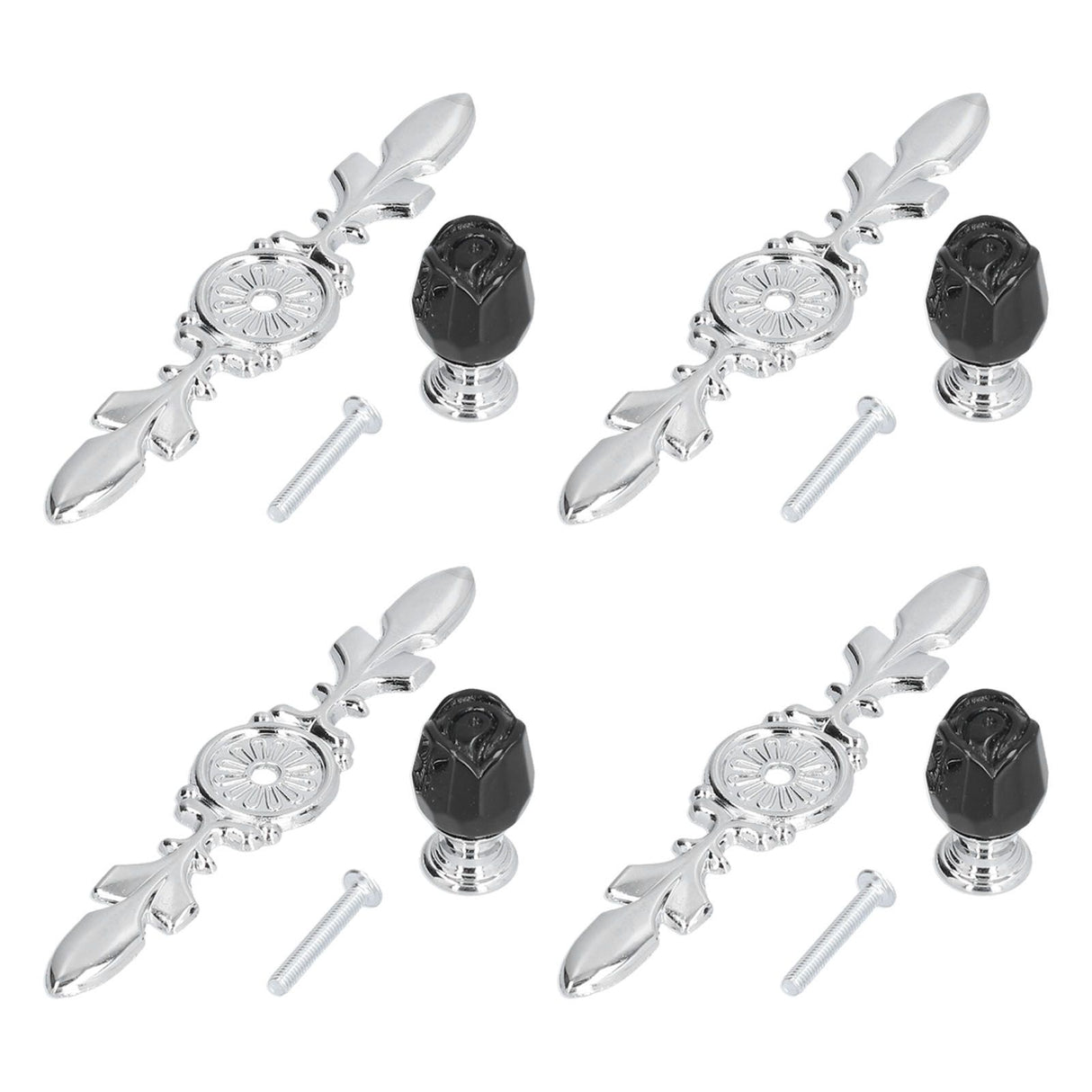 4 Pcs Crystal Handle with Plate European Style Modern Simple Pulls Handles for Drawer Dreser CabinetsBlack