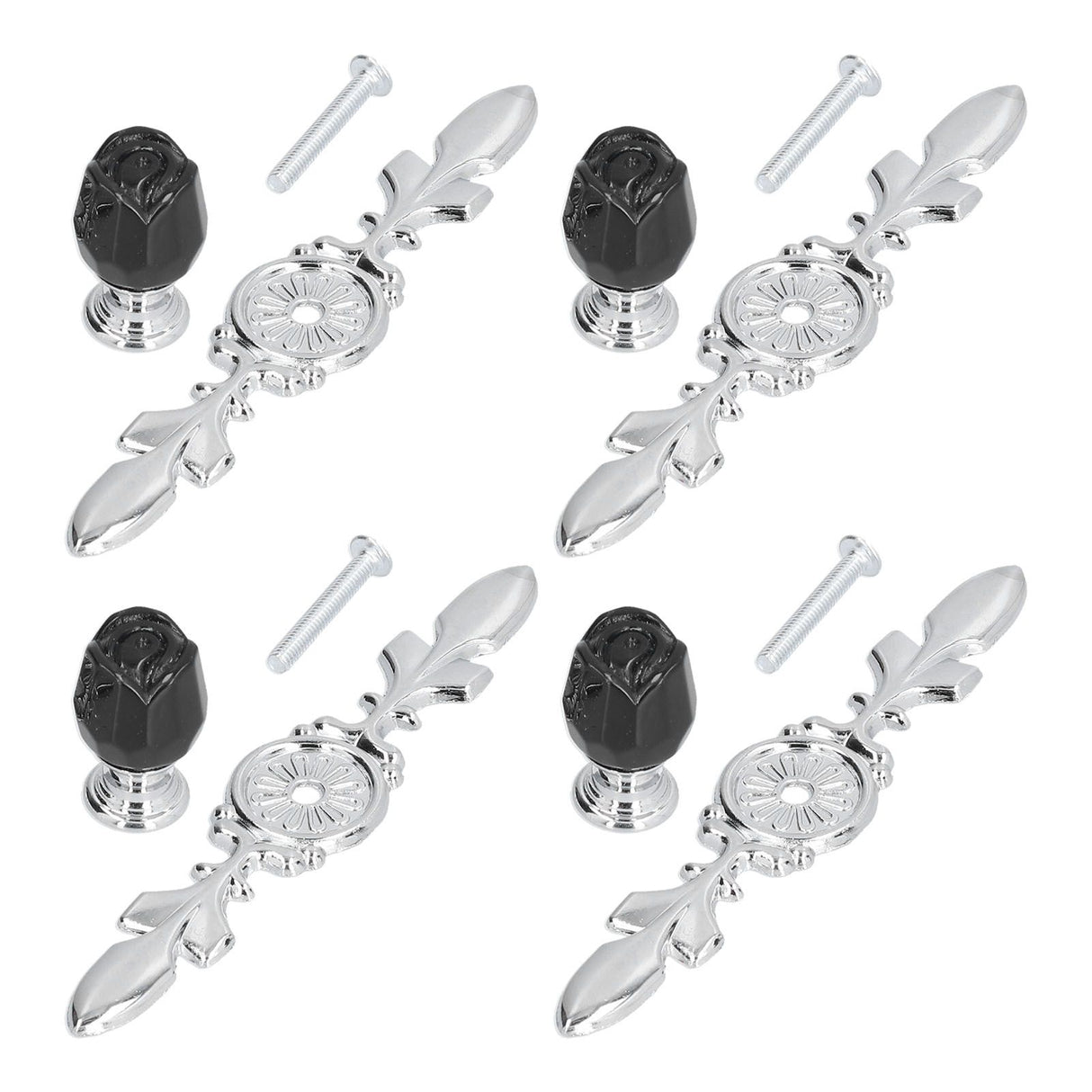 4 Pcs Crystal Handle with Plate European Style Modern Simple Pulls Handles for Drawer Dreser CabinetsBlack