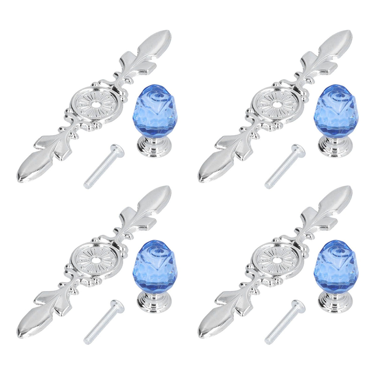 4 Pcs Crystal Handle with Plate European Style Modern Simple Pulls Handles for Drawer Dreser CabinetsBlue