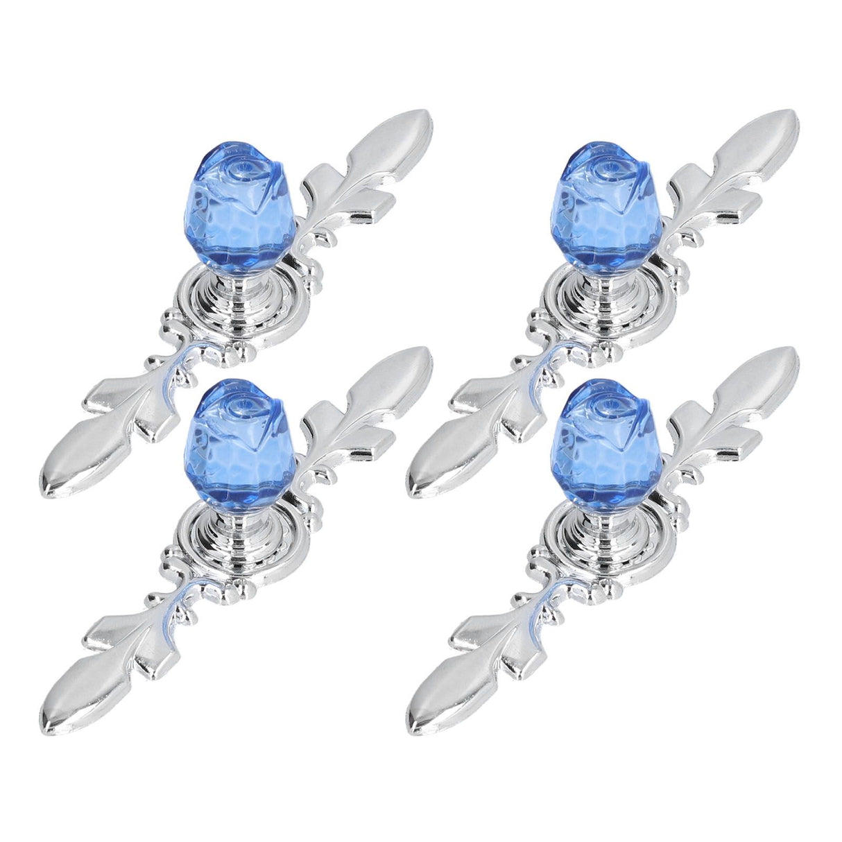 4 Pcs Crystal Handle with Plate European Style Modern Simple Pulls Handles for Drawer Dreser CabinetsBlue