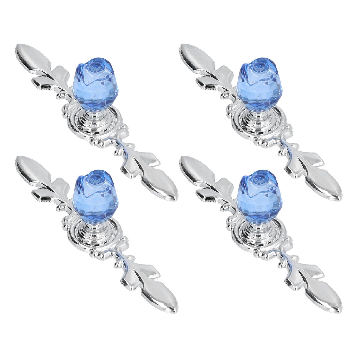 4 Pcs Crystal Handle with Plate European Style Modern Simple Pulls Handles for Drawer Dreser CabinetsBlue