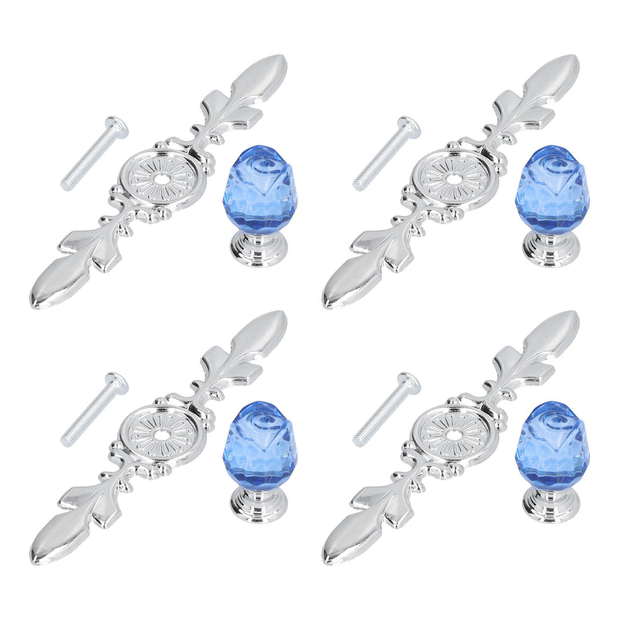 4 Pcs Crystal Handle with Plate European Style Modern Simple Pulls Handles for Drawer Dreser CabinetsBlue