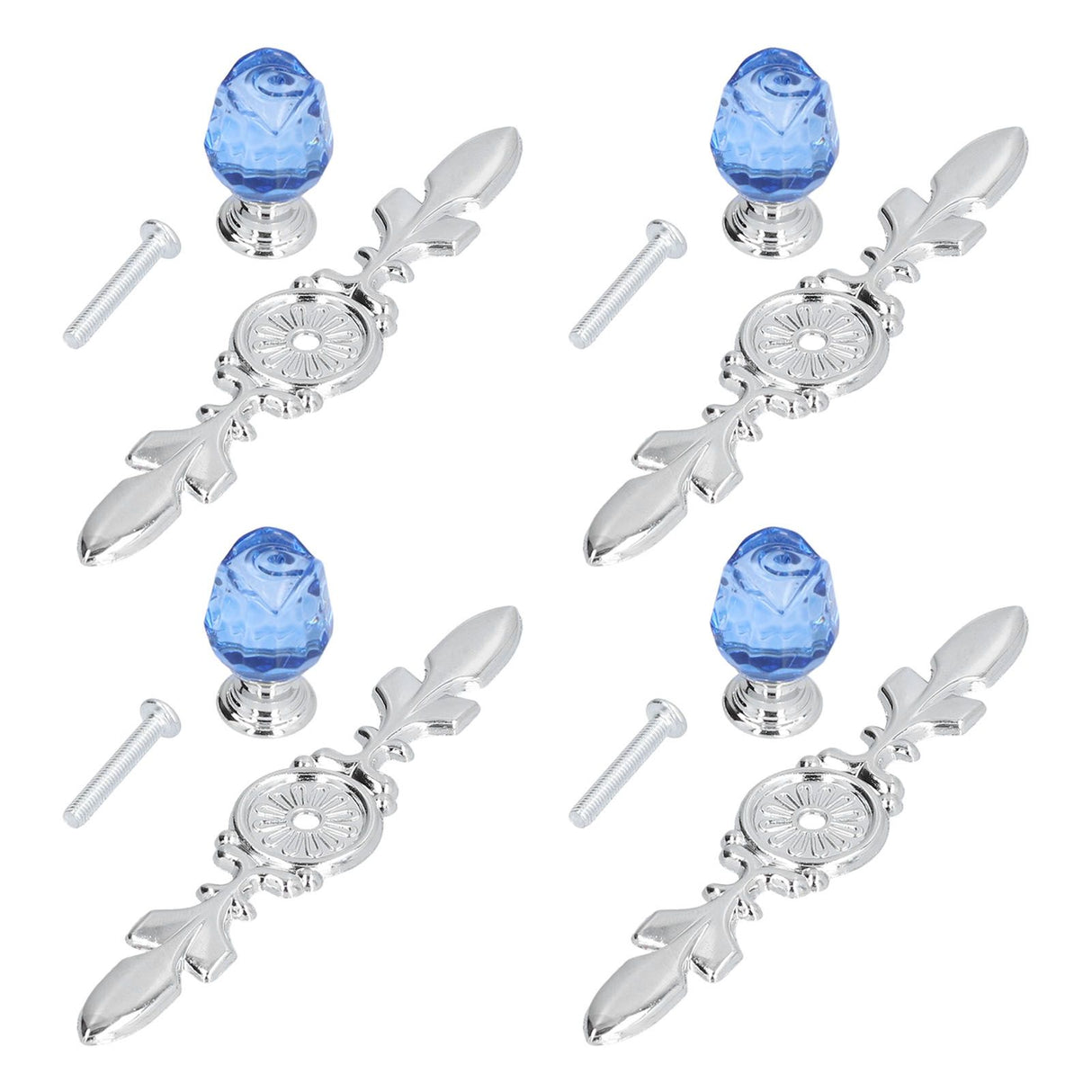 4 Pcs Crystal Handle with Plate European Style Modern Simple Pulls Handles for Drawer Dreser CabinetsBlue