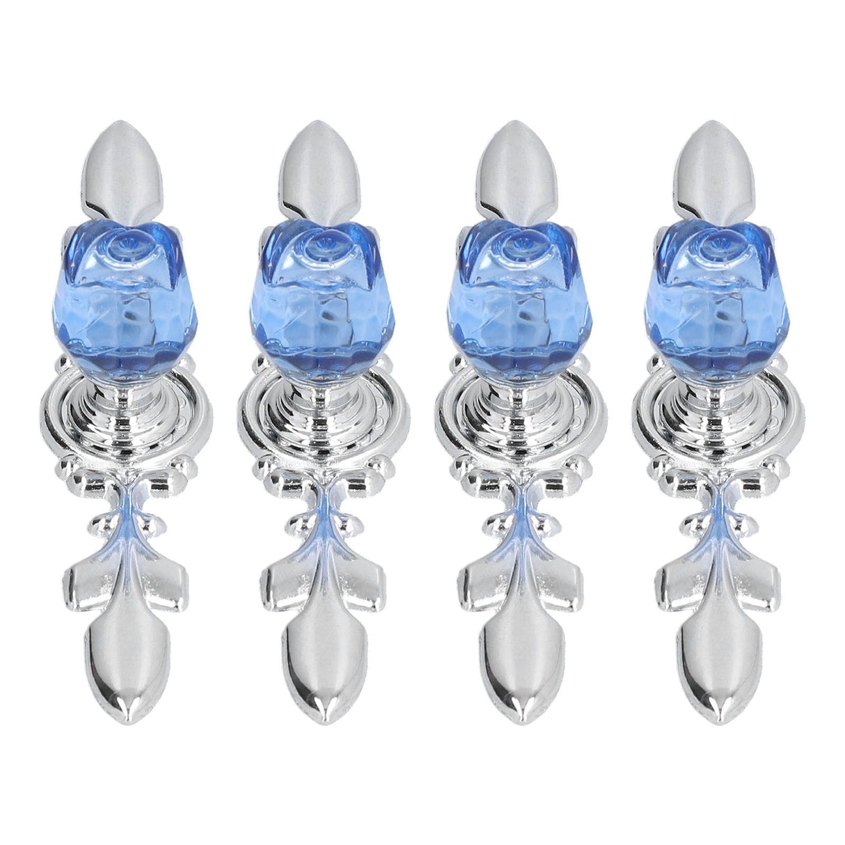4 Pcs Crystal Handle with Plate European Style Modern Simple Pulls Handles for Drawer Dreser CabinetsBlue