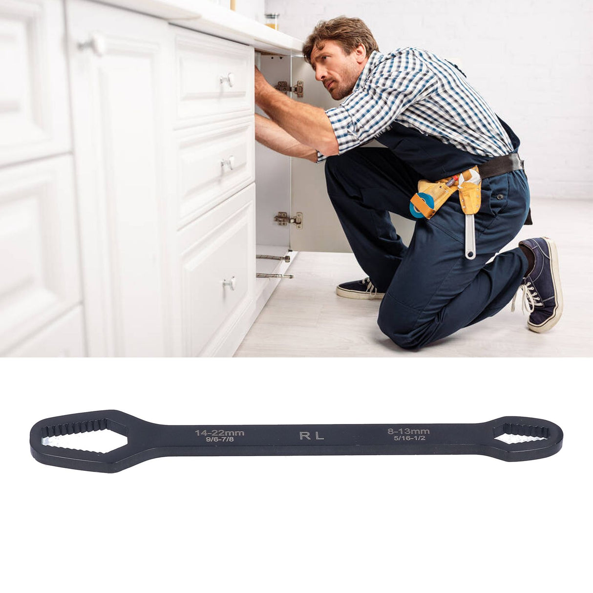 Multifunctional Self Tightening Universal Wrench 8‑22mm High Hardness Double Ended WrenchBlack