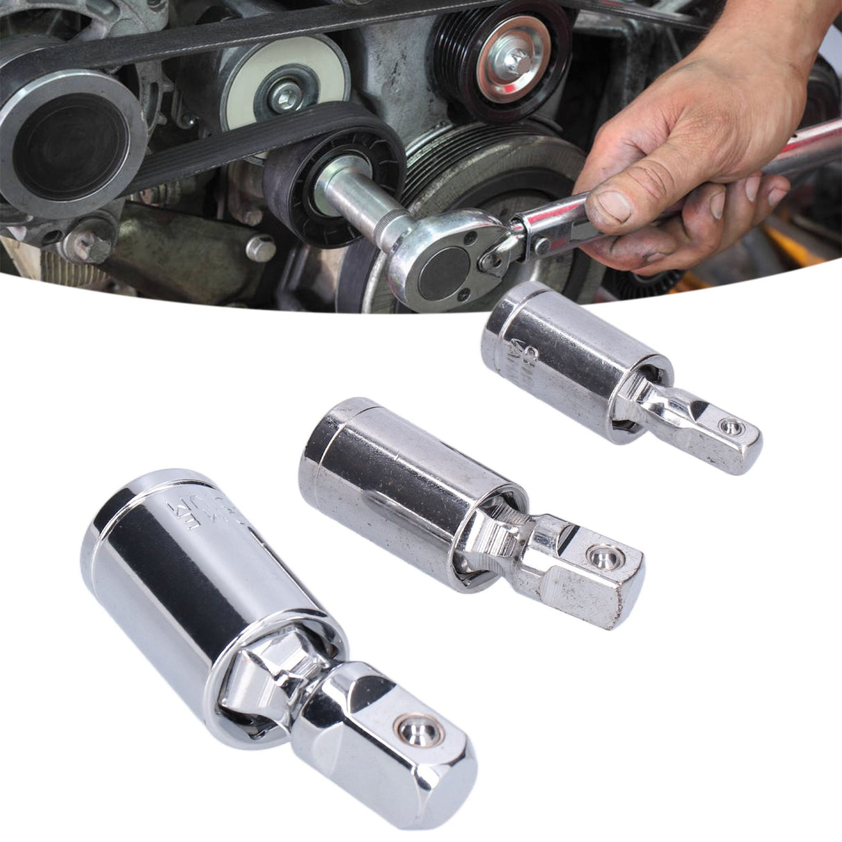 3pcs Universal Joint Socket Adapter 1/2 3/8 1/4 Chrome Vanadium Steel Conversion Tool for Ratchet Wrench