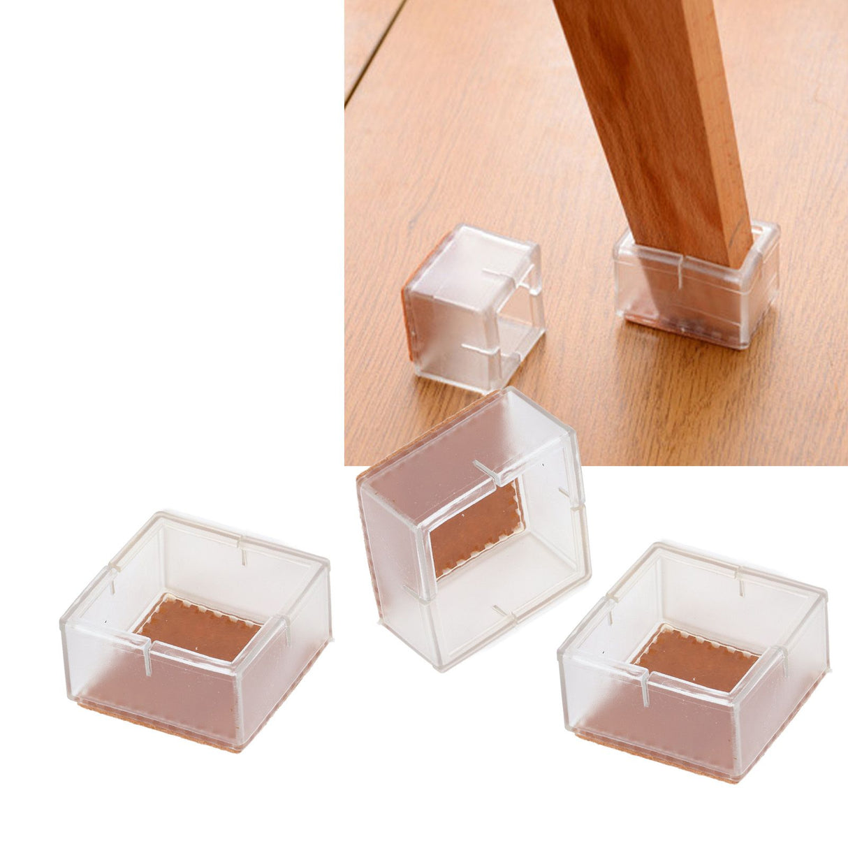 8pcs/set Silicone Chair Caps Table Foot Pads Anti Slip Transparent Square Leg Protection Cover