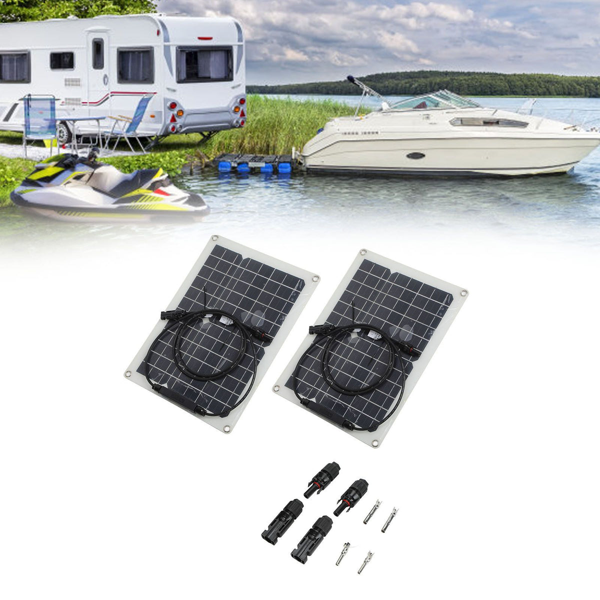 15W Solar Panel Portable Waterproof Monocrystalline Solar Charging Board for Outdoor Car Motor YachtSolar Panel