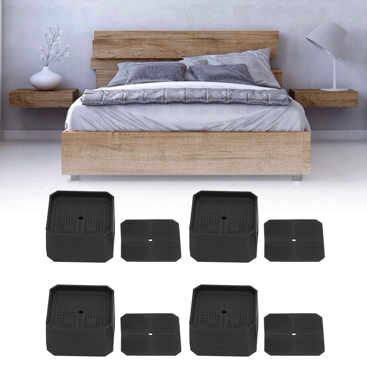 4Set Square Furniture Leg Pad Rubber Non Slip Table Chair Refrigerator Feet Protectors Noise Reduction