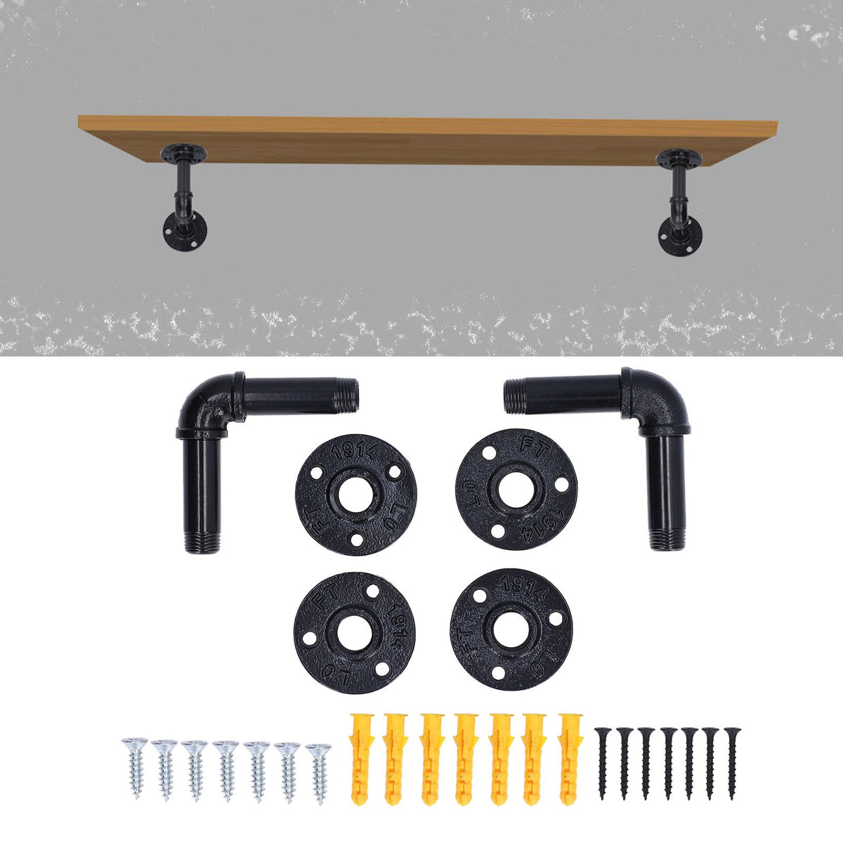 Pipe Shelf Brackets Iron Black Retro Wall Mounted Clapboard Support Frame Racks Set